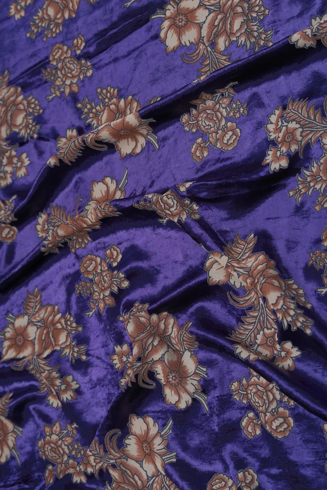 Regal Blue Crushed Velvet with Vintage Floral Print - غاجي والا إكسبورت Gajiwala Export