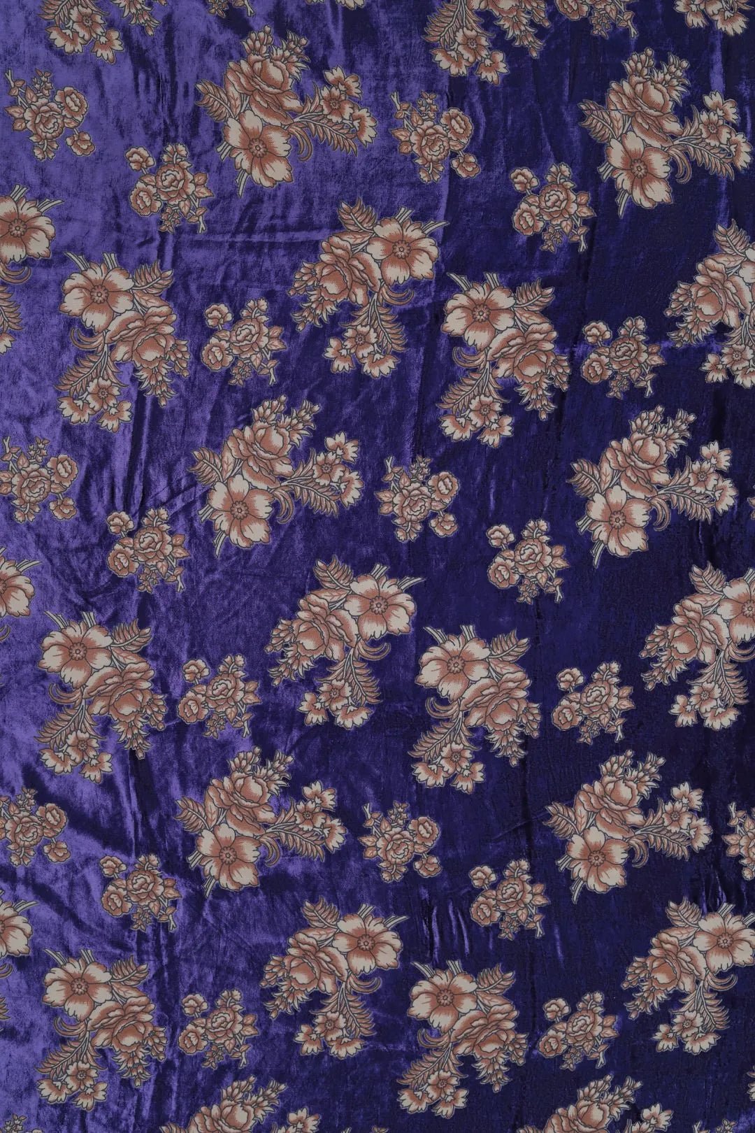 Regal Blue Crushed Velvet with Vintage Floral Print - غاجي والا إكسبورت Gajiwala Export