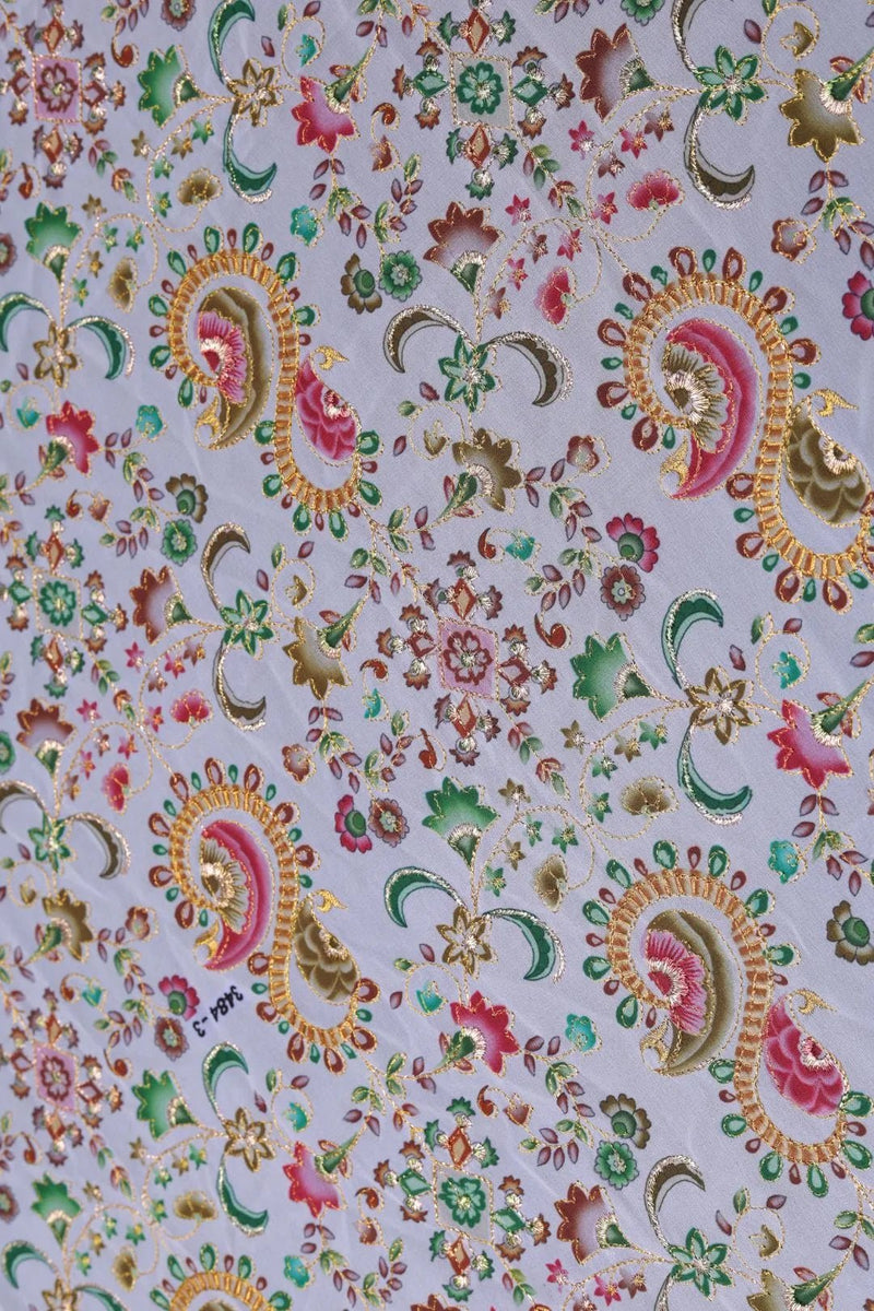 Kashmiri Sozni Print Fabric with Metallic Detailing- غاجي والا إكسبورت Gajiwala Export