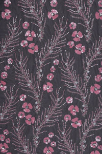 Rose Floral Sequin Embroidery on Black Net Fabric - غاجي والا إكسبورت Gajiwala Export