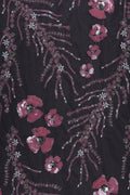 Rose Floral Sequin Embroidery on Black Net Fabric - غاجي والا إكسبورت Gajiwala Export