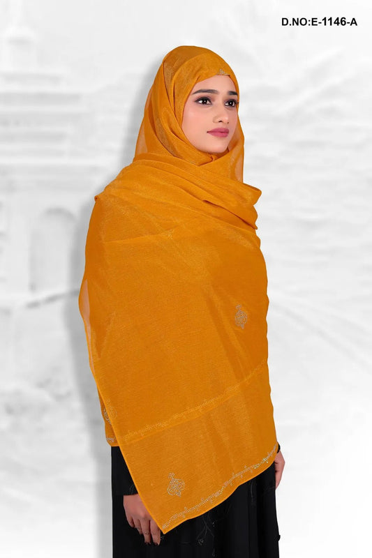 Saffron Luminous Dupatta with Crystal Scrollwork - غاجي والا إكسبورت Gajiwala Export