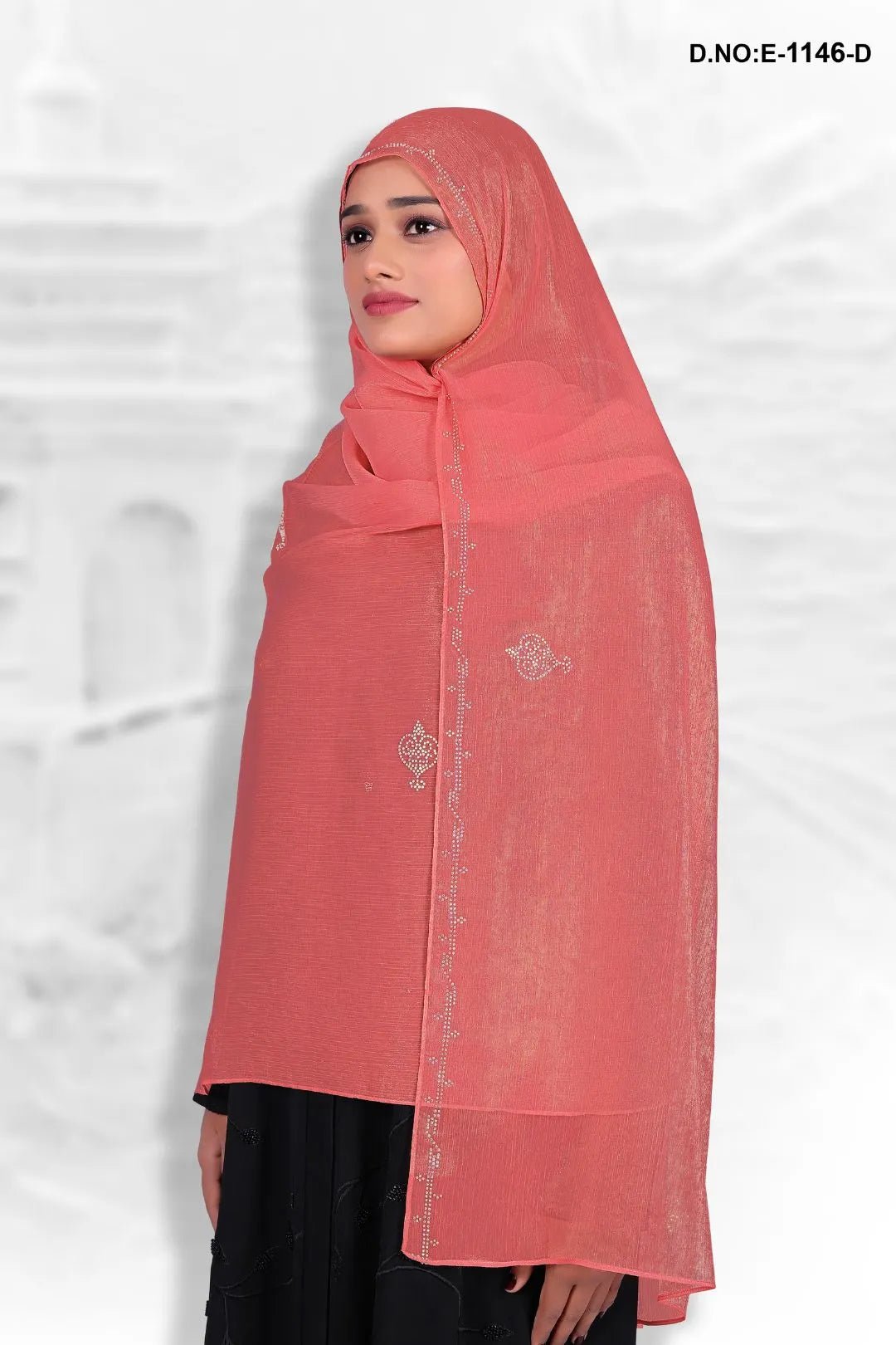 Saffron Luminous Dupatta with Crystal Scrollwork - غاجي والا إكسبورت Gajiwala Export