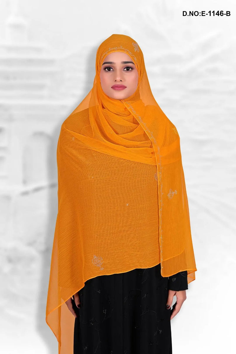 Saffron Luminous Dupatta with Crystal Scrollwork - غاجي والا إكسبورت Gajiwala Export