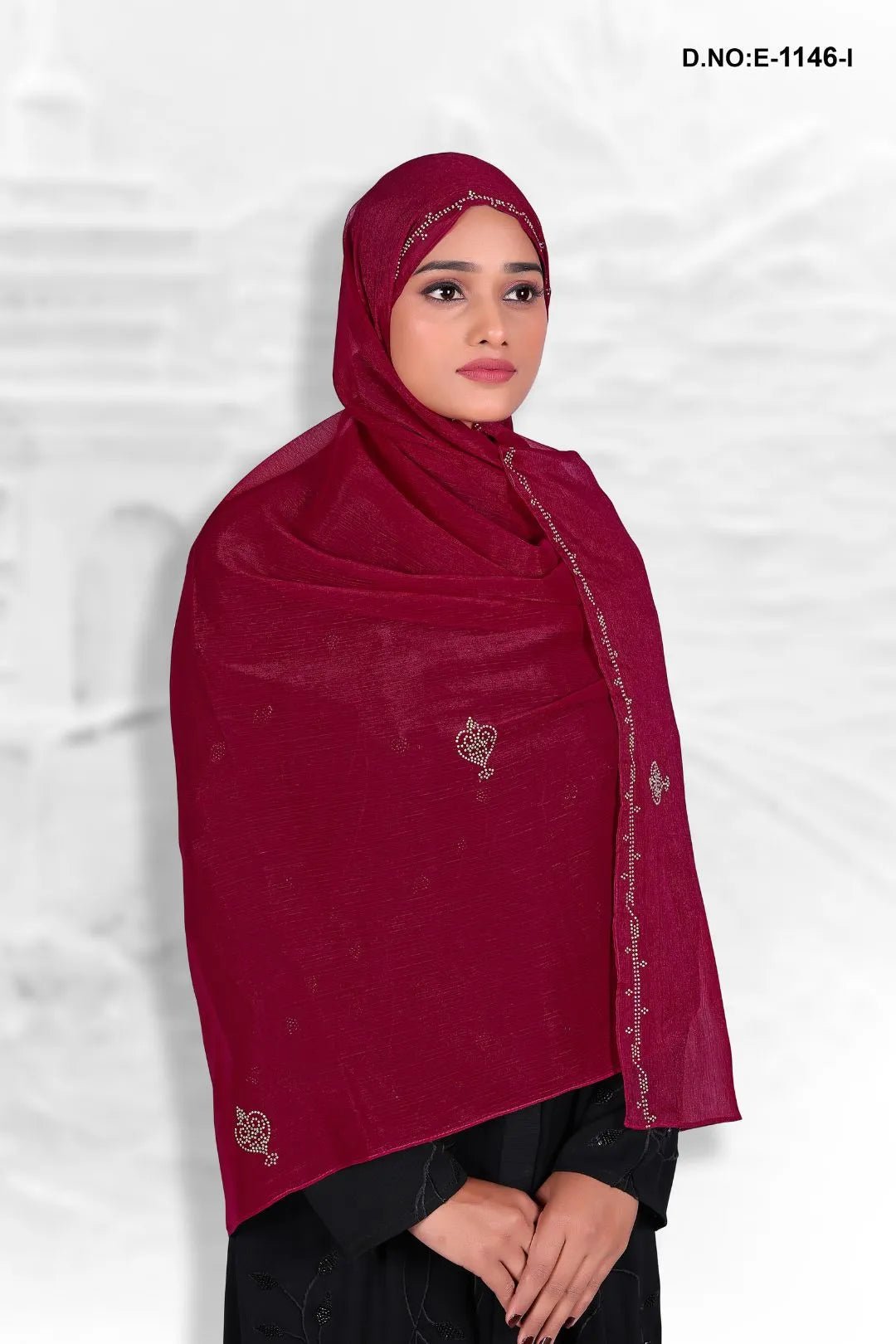 Saffron Luminous Dupatta with Crystal Scrollwork - غاجي والا إكسبورت Gajiwala Export