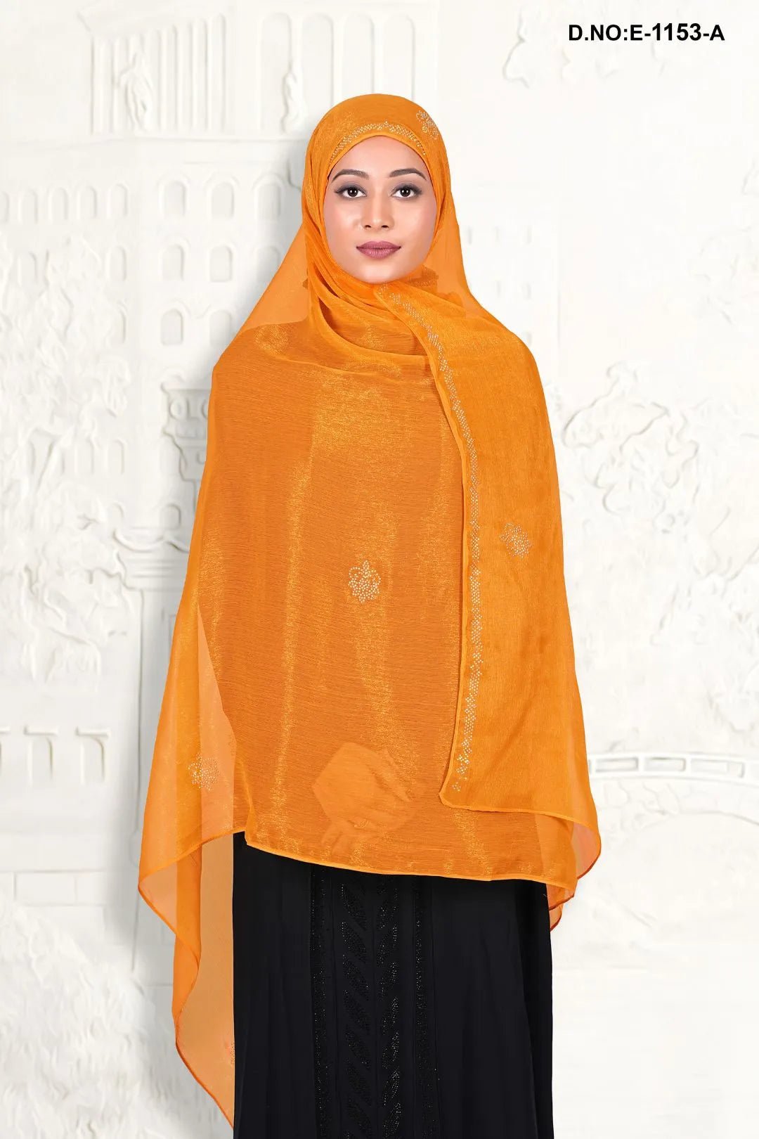 Saffron Luminous Dupatta with Crystal Vine Border - غاجي والا إكسبورت Gajiwala Export