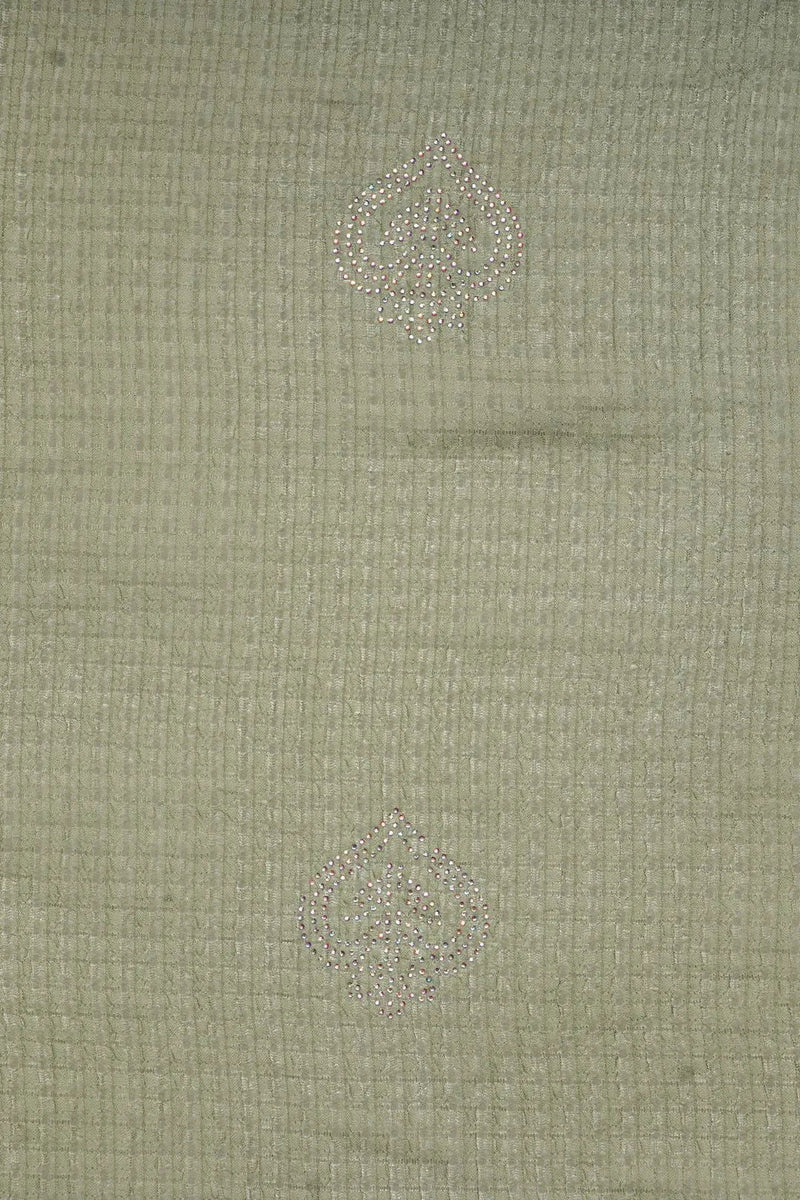 Sage Green Textured Stole with Scattered Rhinestone Motifs - غاجي والا إكسبورت Gajiwala Export