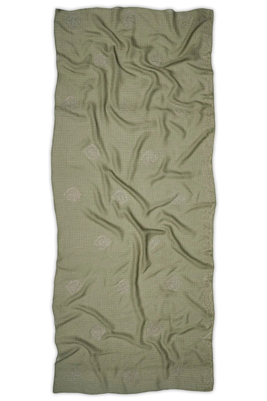 Sage Green Textured Stole with Scattered Rhinestone Motifs - غاجي والا إكسبورت Gajiwala Export