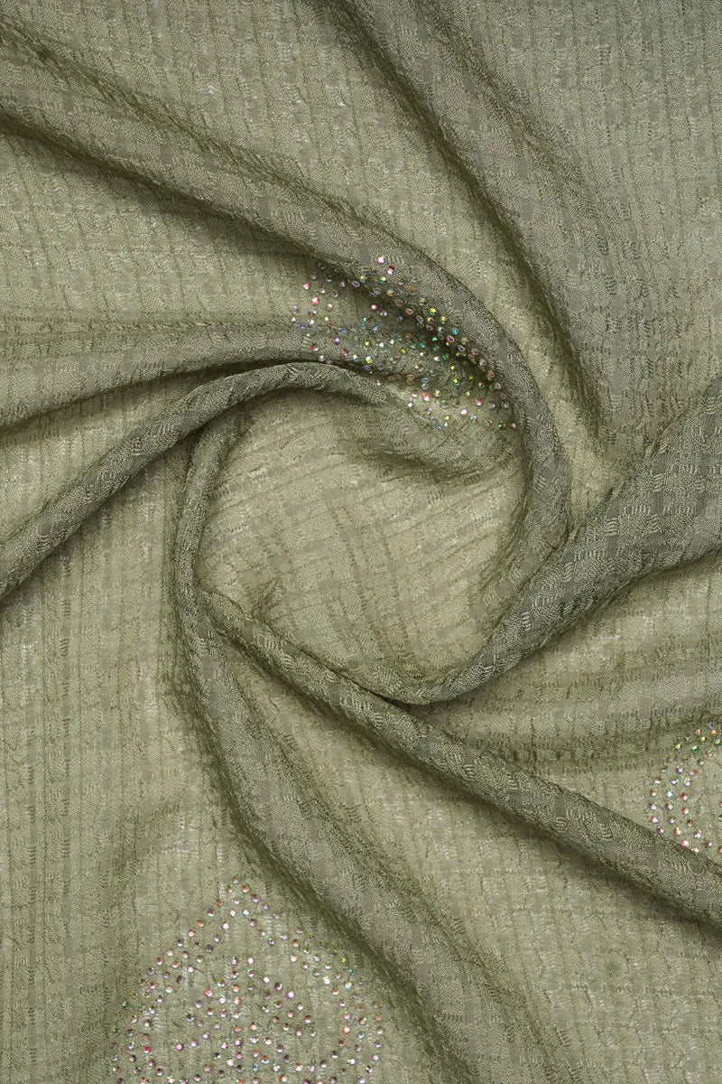 Sage Green Textured Stole with Scattered Rhinestone Motifs - غاجي والا إكسبورت Gajiwala Export