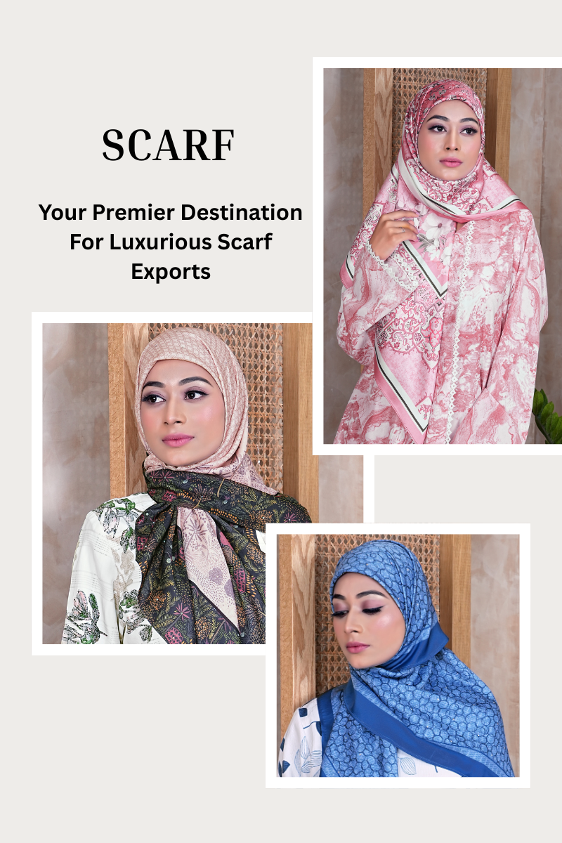 Three women wearing scarves with text about luxurious scarf