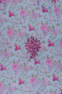 Sea Green Floral Printed Fabric  with Raspberry Sequin Embellishment - غاجي والا إكسبورت Gajiwala Export