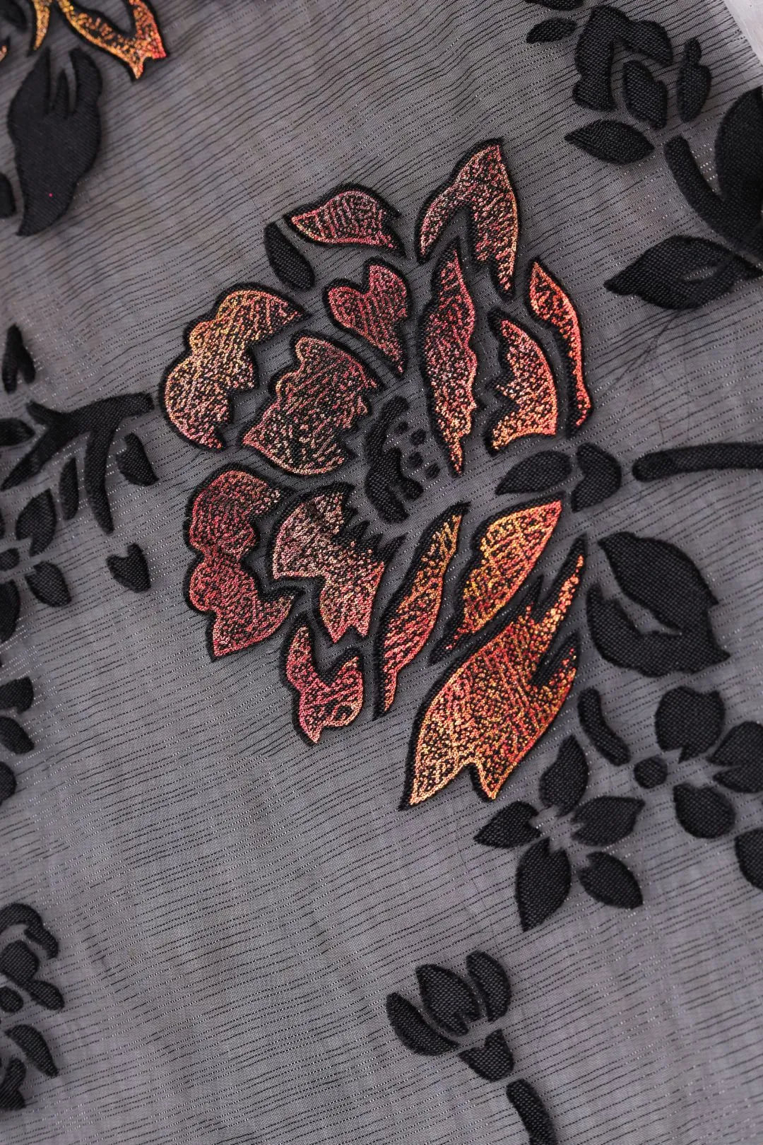 Shadow Bloom Metallic Rose Burnout Gray fabric - غاجي والا إكسبورت Gajiwala Export