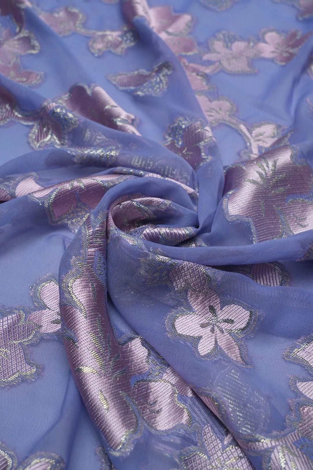 Sheer Purple Lurex Floral Brocade Fabric - غاجي والا إكسبورت Gajiwala Export