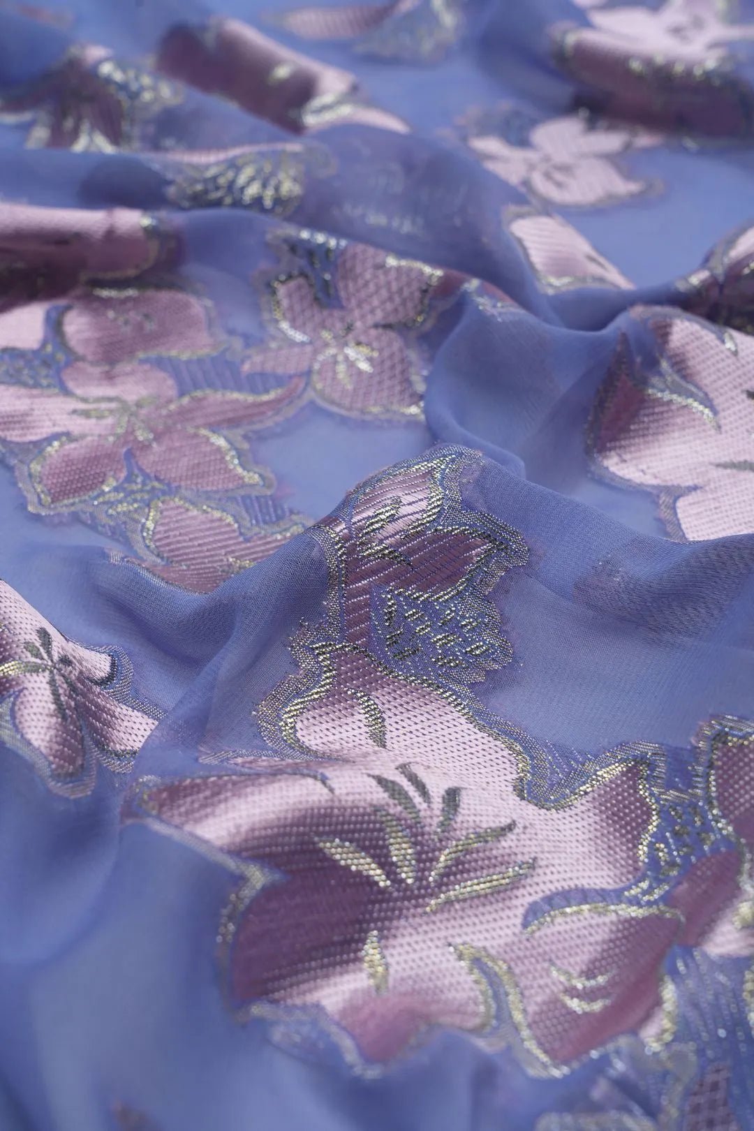 Sheer Purple Lurex Floral Brocade Fabric - غاجي والا إكسبورت Gajiwala Export