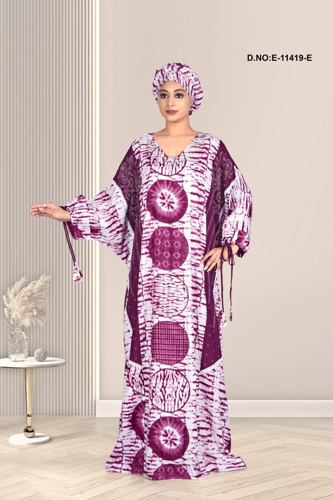 Shibori Kaftan with Tasseled Drawstrings For Women - غاجي والا إكسبورت Gajiwala Export
