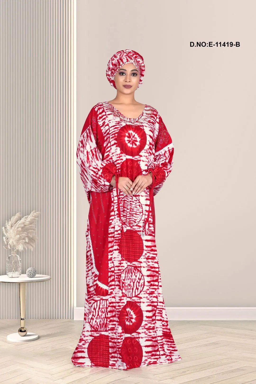 Shibori Kaftan with Tasseled Drawstrings For Women - غاجي والا إكسبورت Gajiwala Export