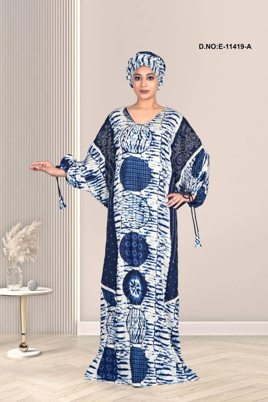Shibori Kaftan with Tasseled Drawstrings For Women - غاجي والا إكسبورت Gajiwala Export