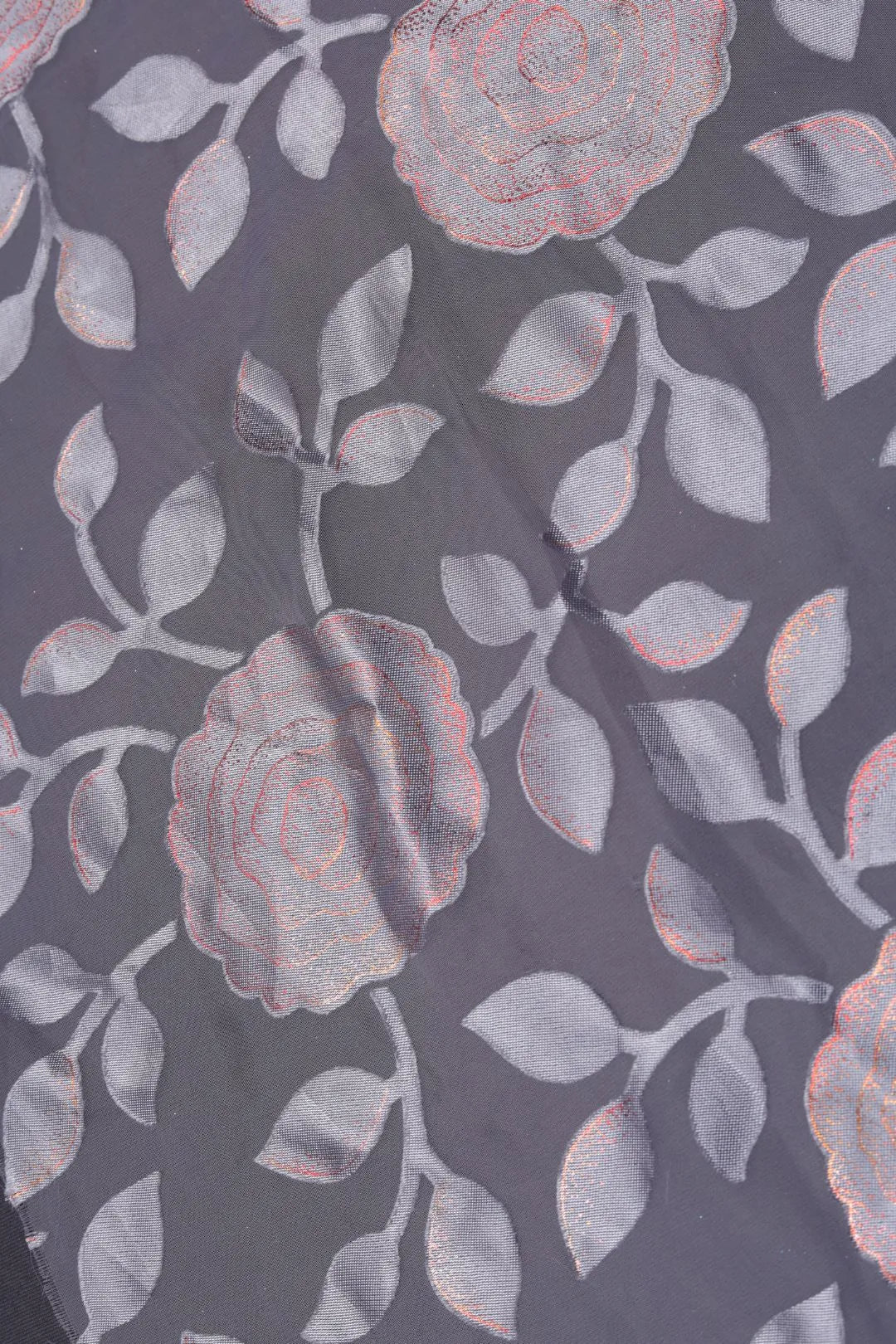 Silver and Gray Floral fabric Brocade on Charcoal- غاجي والا إكسبورت Gajiwala Export