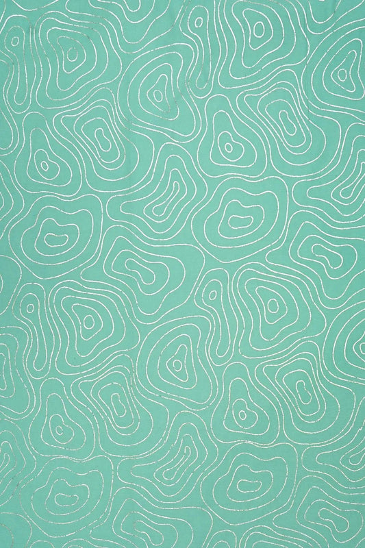 Silver Metallic Contour Print on Sea Green Fabric - غاجي والا إكسبورت Gajiwala Export