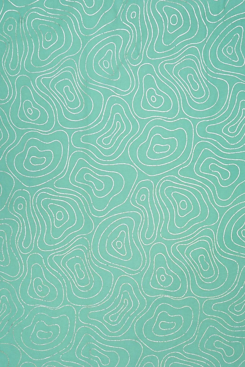 Silver Metallic Contour Print on Sea Green Fabric - غاجي والا إكسبورت Gajiwala Export