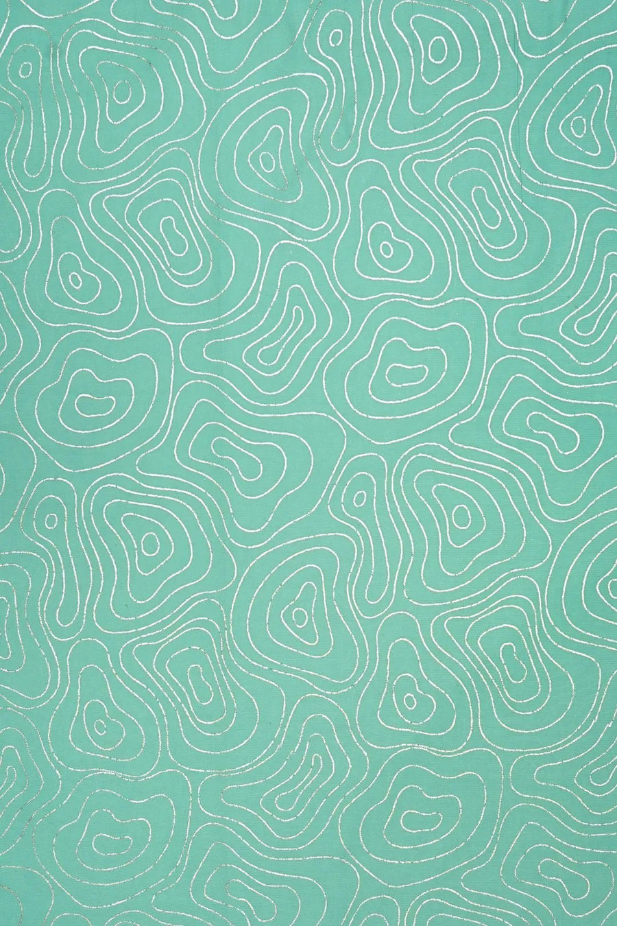 Silver Metallic Contour Print on Sea Green Fabric - غاجي والا إكسبورت Gajiwala Export