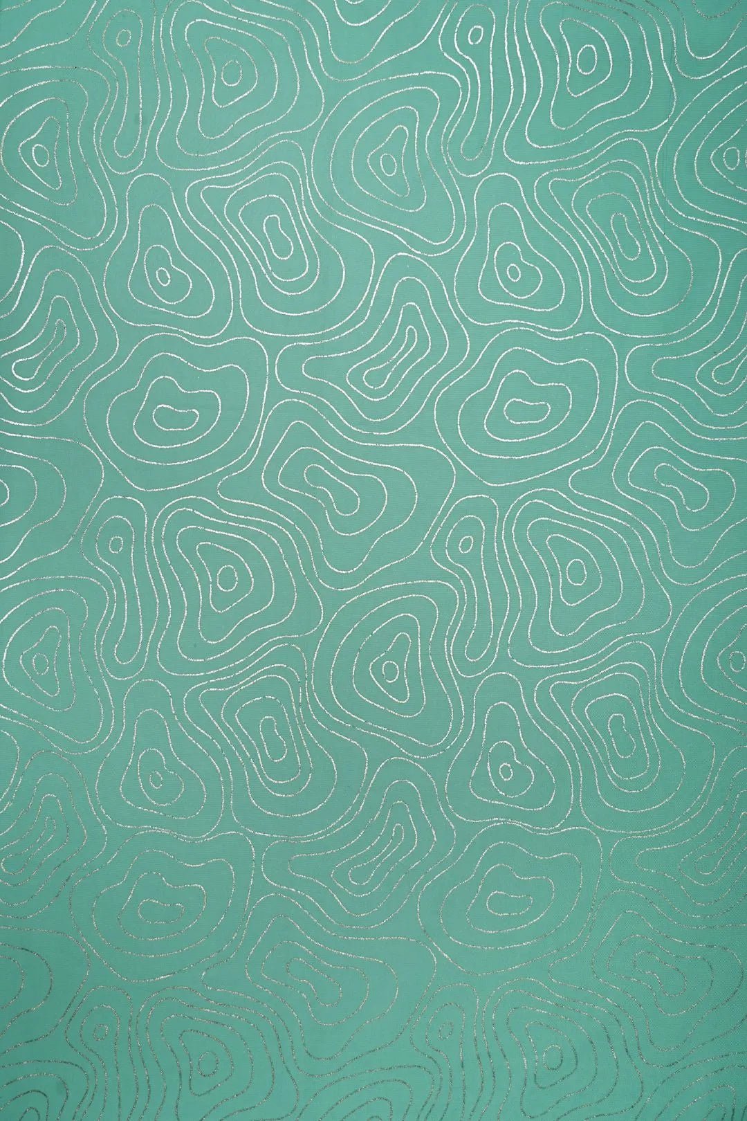 Silver Metallic Contour Print on Sea Green Fabric - غاجي والا إكسبورت Gajiwala Export