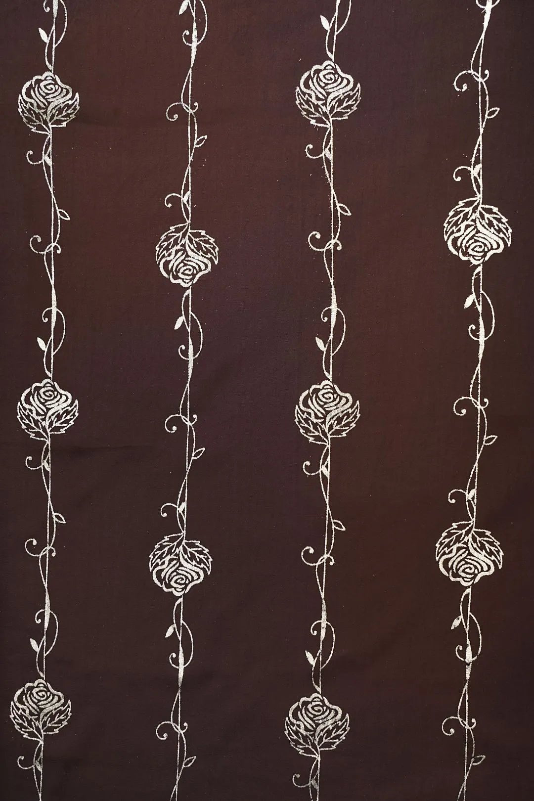 Silver Rose Border on Deep Brown Sheer Fabric - غاجي والا إكسبورت Gajiwala Export