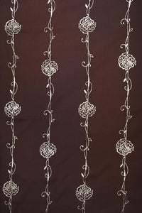 Silver Rose Border on Deep Brown Sheer Fabric - غاجي والا إكسبورت Gajiwala Export