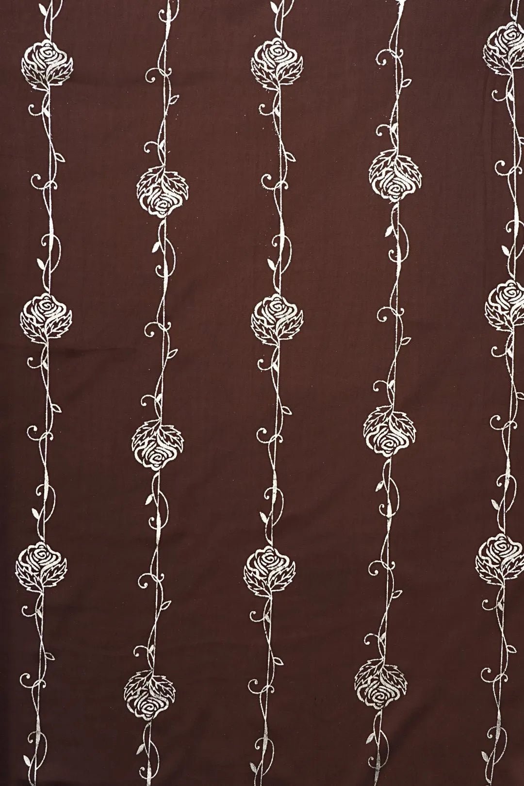 Silver Rose Border on Deep Brown Sheer Fabric - غاجي والا إكسبورت Gajiwala Export