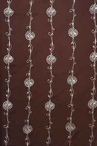 Silver Rose Border on Deep Brown Sheer Fabric - غاجي والا إكسبورت Gajiwala Export