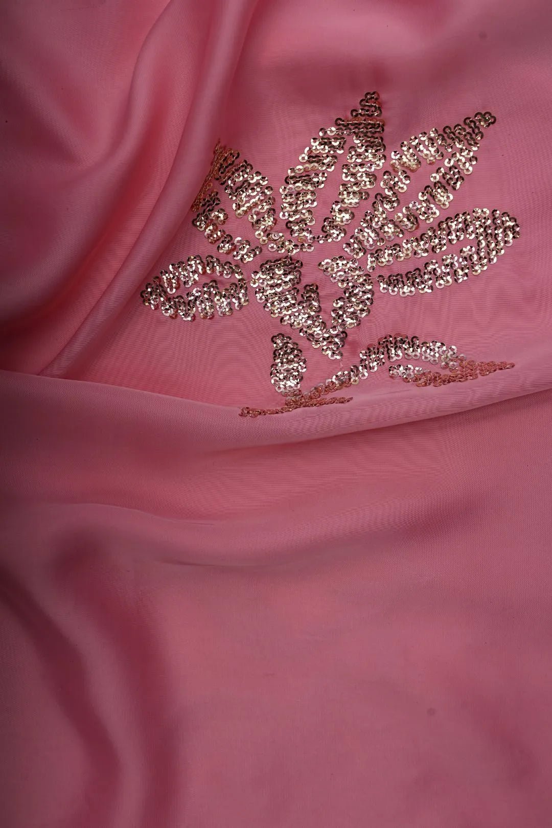 Silver Sequined Floral Motif on Pink Fabric - غاجي والا إكسبورت Gajiwala Export