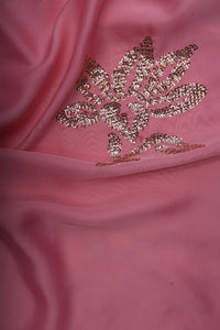 Silver Sequined Floral Motif on Pink Fabric - غاجي والا إكسبورت Gajiwala Export