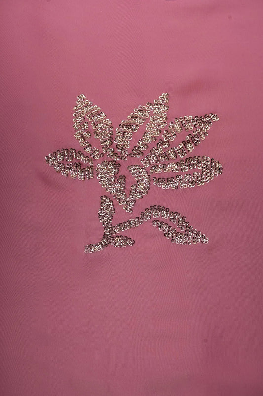 Silver Sequined Floral Motif on Pink Fabric - غاجي والا إكسبورت Gajiwala Export