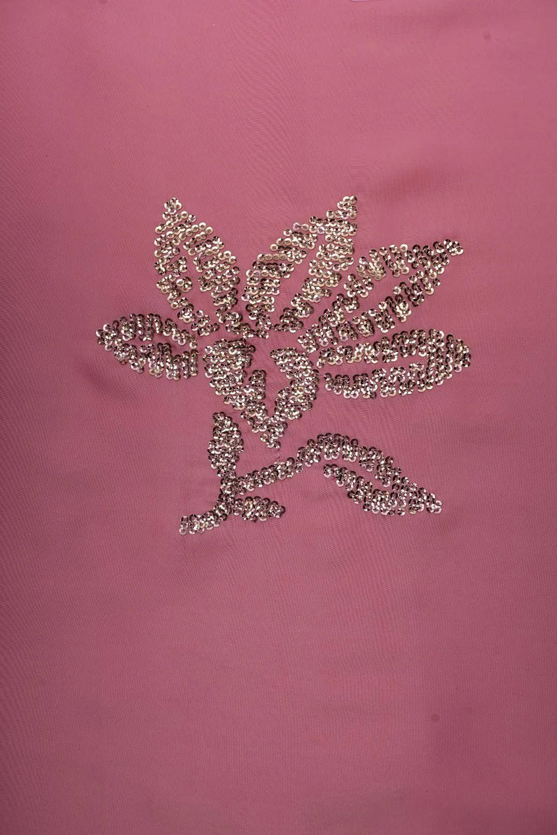 Silver Sequined Floral Motif on Pink Fabric - غاجي والا إكسبورت Gajiwala Export