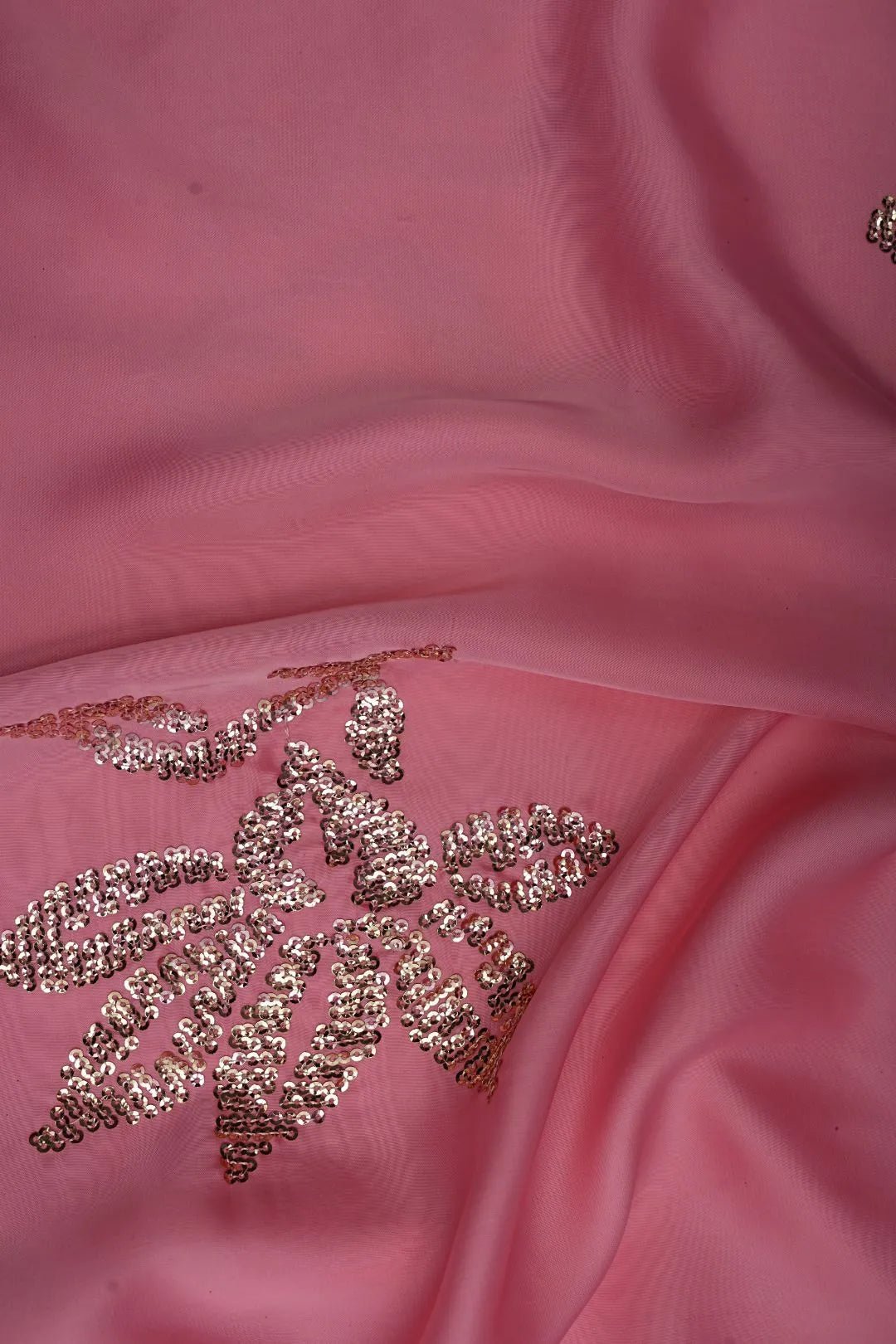 Silver Sequined Floral Motif on Pink Fabric - غاجي والا إكسبورت Gajiwala Export