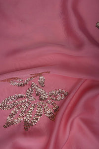Silver Sequined Floral Motif on Pink Fabric - غاجي والا إكسبورت Gajiwala Export