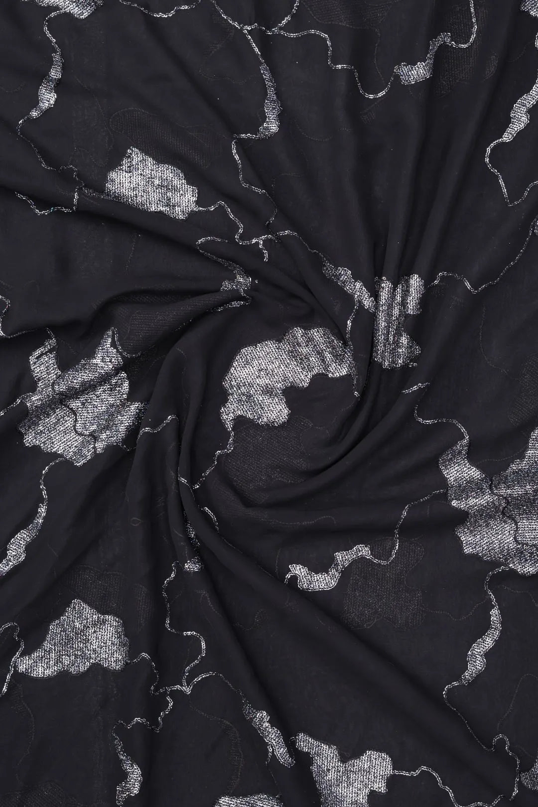Silver Spangle Abstract Brocade Georgette - غاجي والا إكسبورت Gajiwala Export