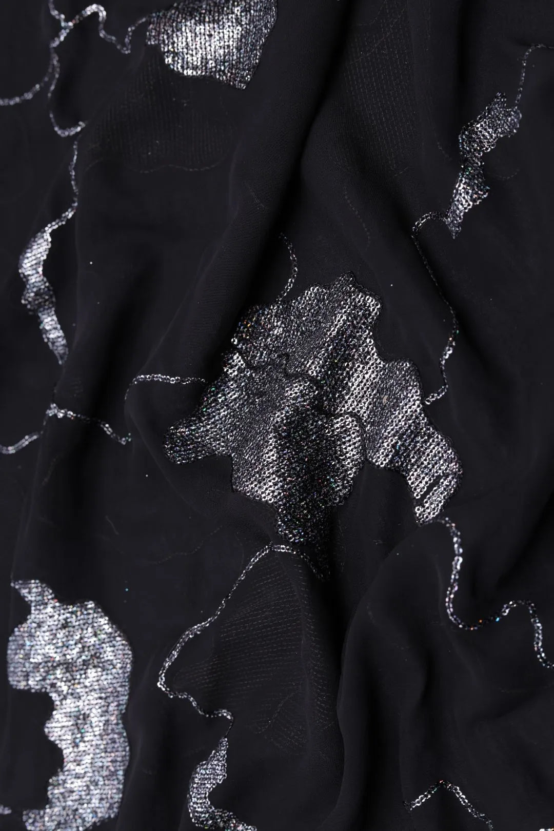 Silver Spangle Abstract Brocade Georgette - غاجي والا إكسبورت Gajiwala Export