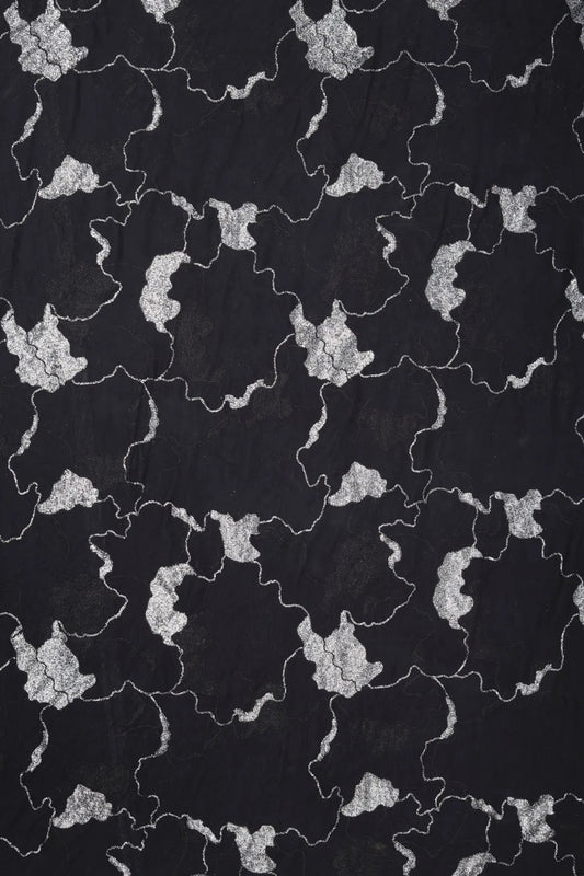 Silver Spangle Abstract Brocade Georgette - غاجي والا إكسبورت Gajiwala Export