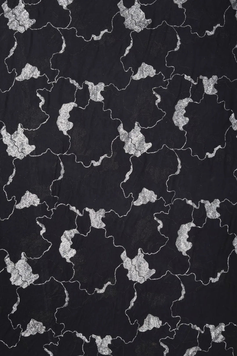 Silver Spangle Abstract Brocade Georgette - غاجي والا إكسبورت Gajiwala Export