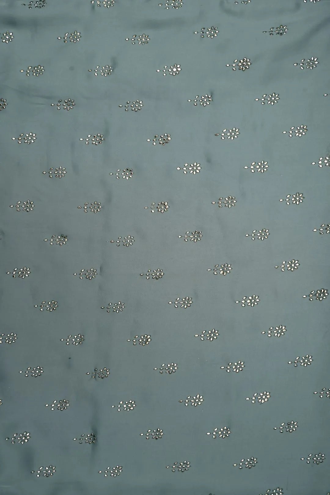 Sky Blue Fabric with Scattered Silver Floral Buti - غاجي والا إكسبورت Gajiwala Export