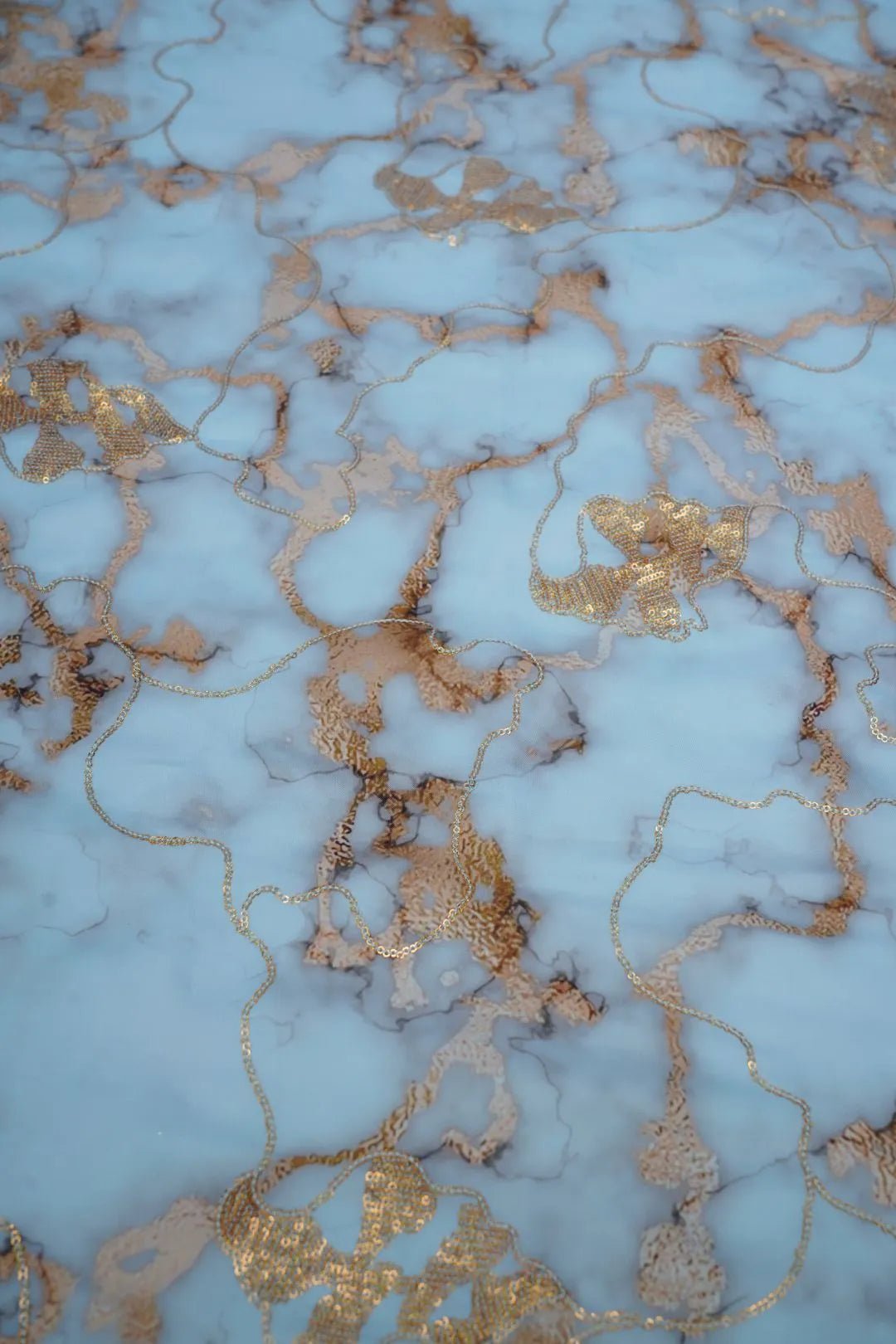 Sky Blue Fabric Marbled Viscose with Gold Thread Accents - غاجي والا إكسبورت Gajiwala Export