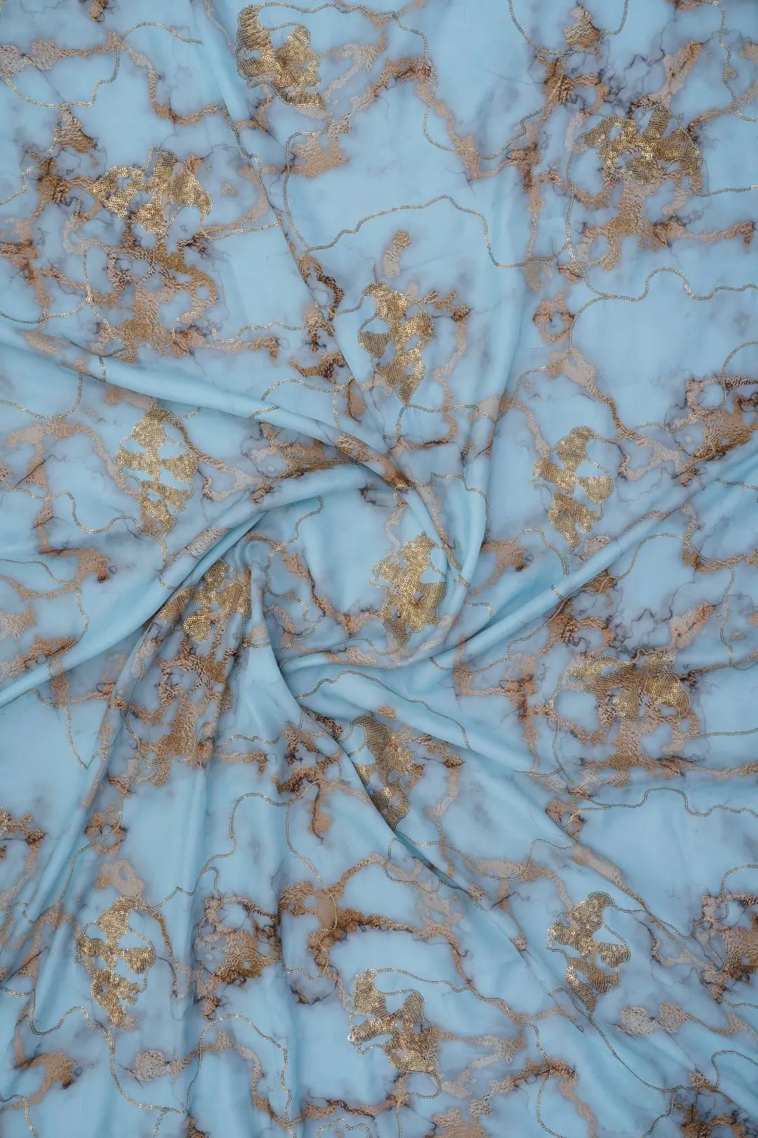 Sky Blue Fabric Marbled Viscose with Gold Thread Accents - غاجي والا إكسبورت Gajiwala Export