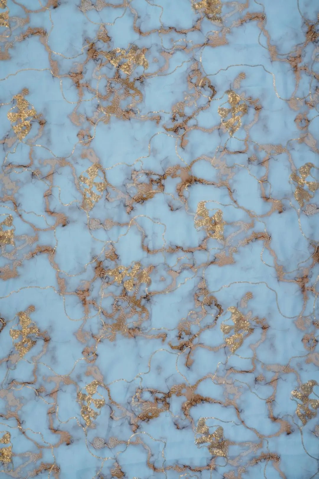 Sky Blue Fabric Marbled Viscose with Gold Thread Accents - غاجي والا إكسبورت Gajiwala Export