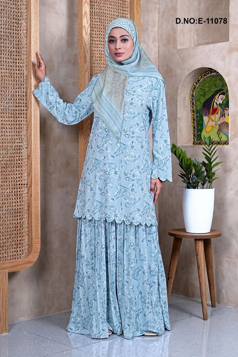 Skyblue Premium Baju Kurung With Scarf For Women- غاجي والا إكسبورت Gajiwala Export