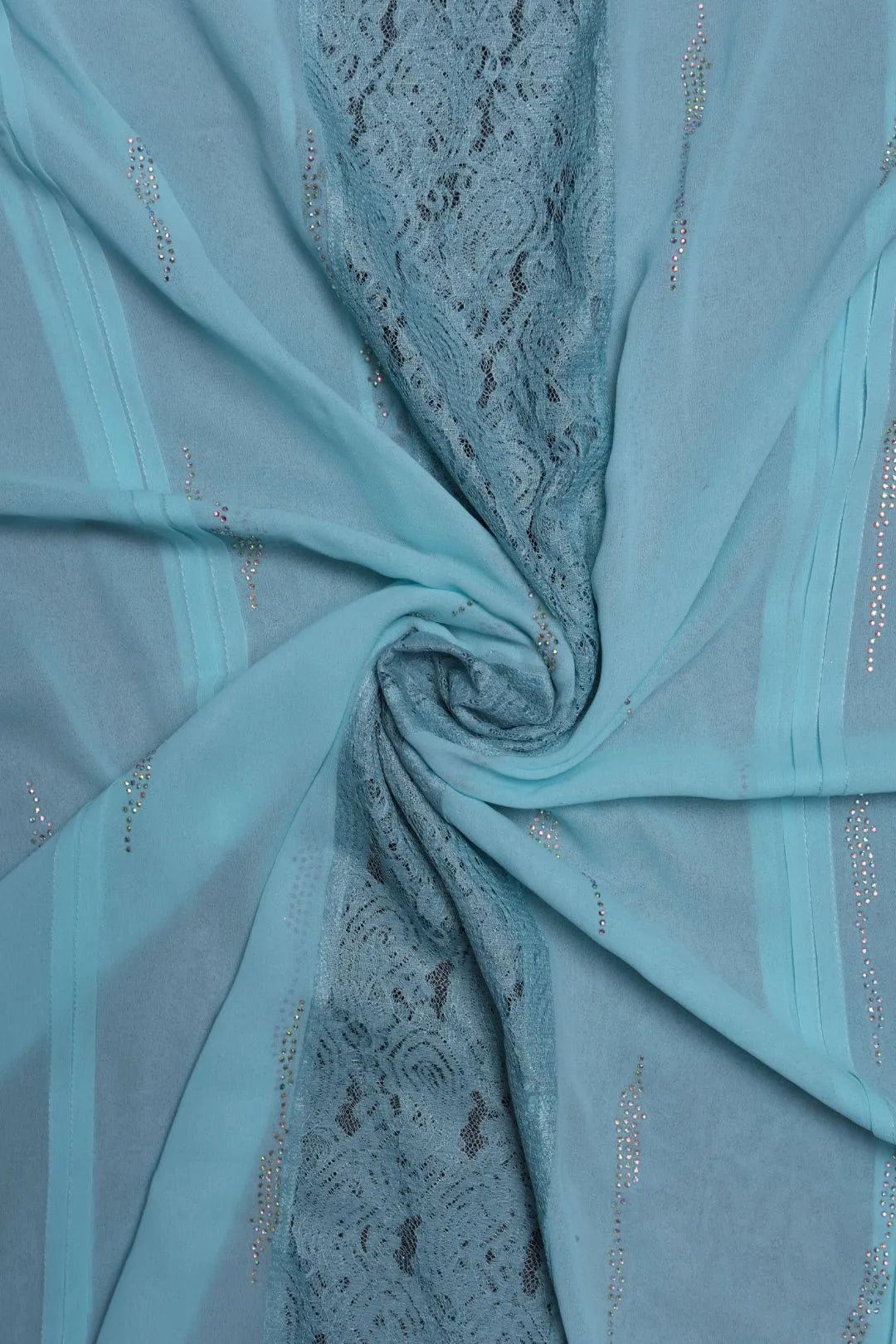 Sky Blue Vertical Lace Panel Designer Stole for Women - غاجي والا إكسبورت Gajiwala Export