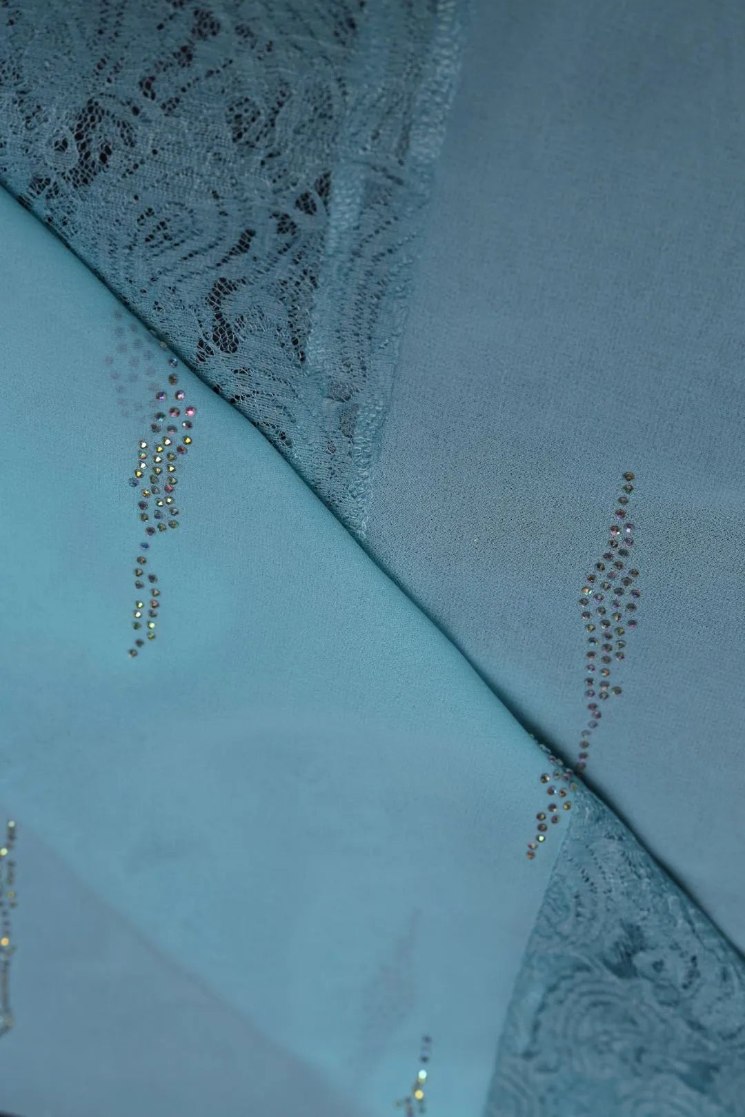 Sky Blue Vertical Lace Panel Designer Stole for Women - غاجي والا إكسبورت Gajiwala Export