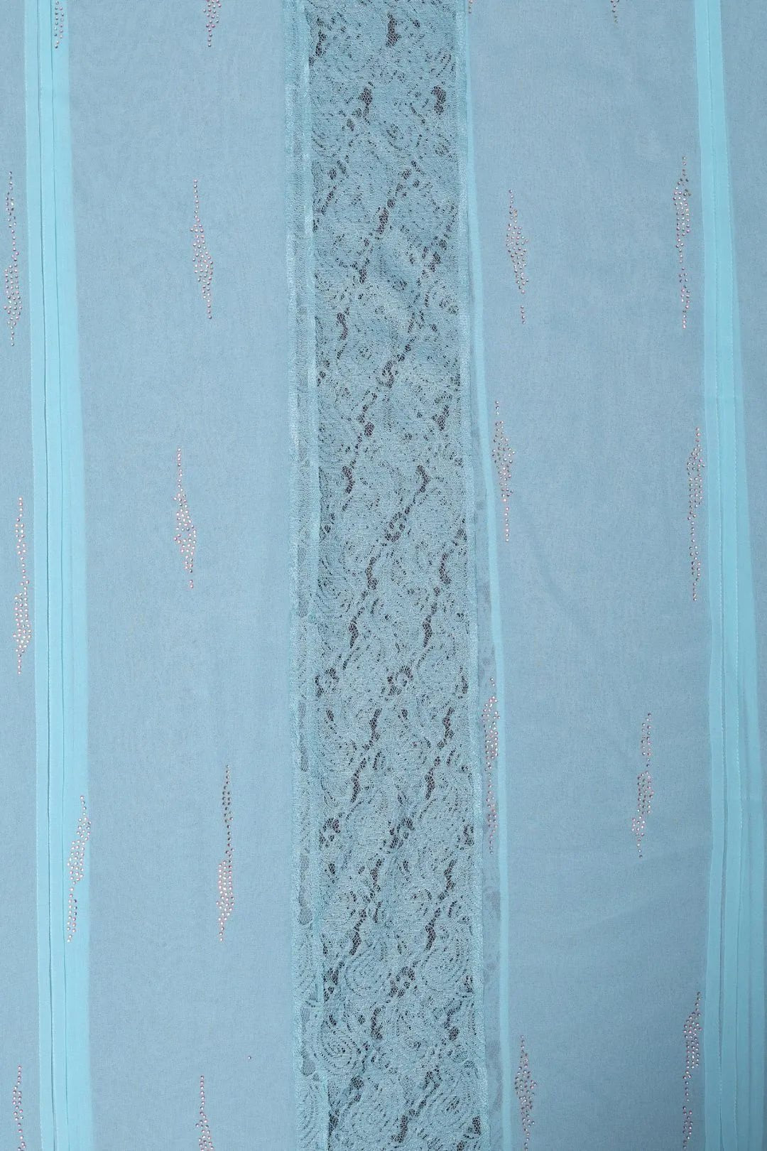 Sky Blue Vertical Lace Panel Designer Stole for Women - غاجي والا إكسبورت Gajiwala Export