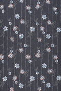 Stripe Mesh with Multi - Toned Floral Embroidery Fabric - غاجي والا إكسبورت Gajiwala Export