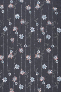 Stripe Mesh with Multi - Toned Floral Embroidery Fabric - غاجي والا إكسبورت Gajiwala Export